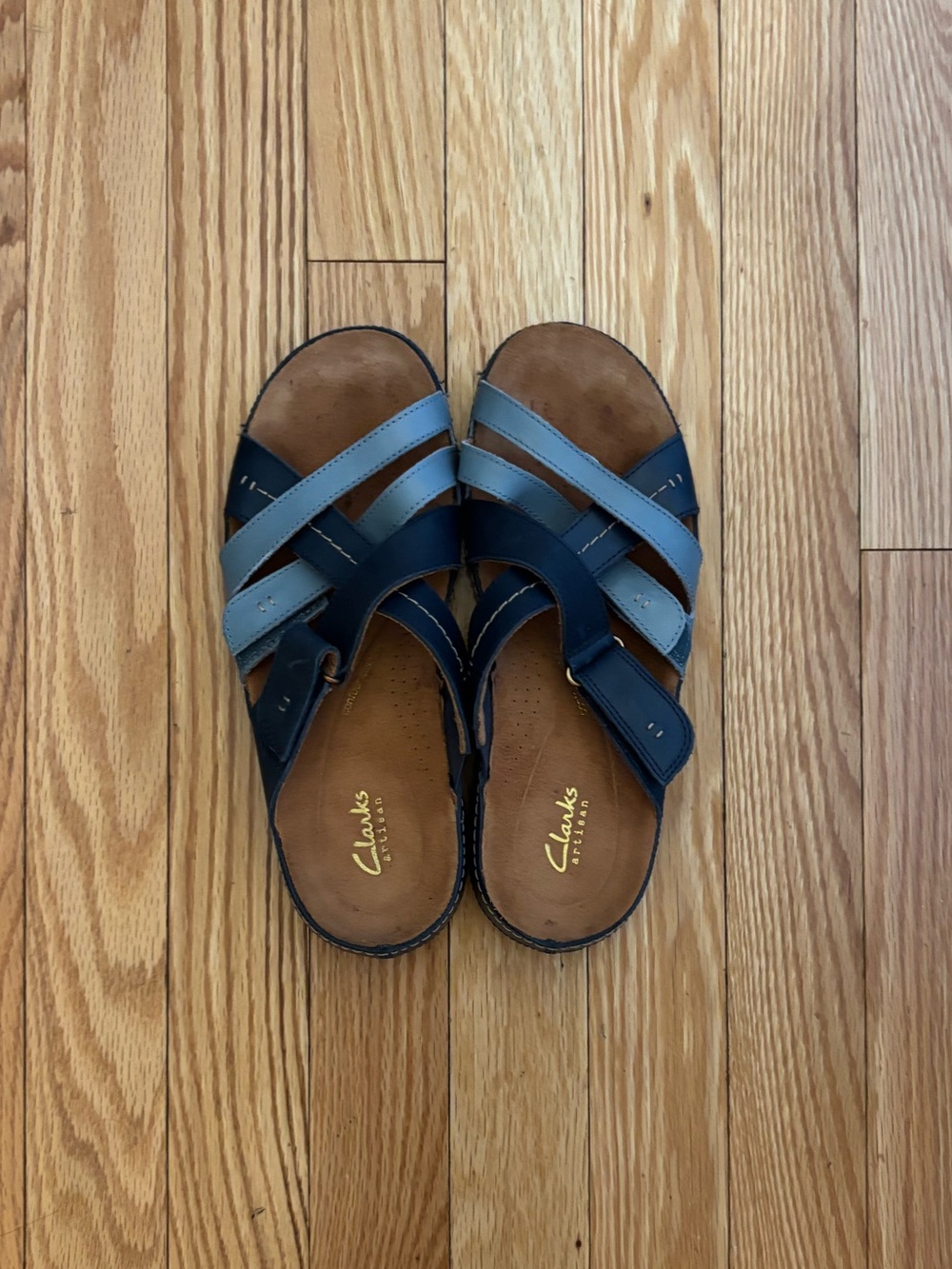 Clarks Navy and Light Blue Leather Cross-Strap Women's Sandals